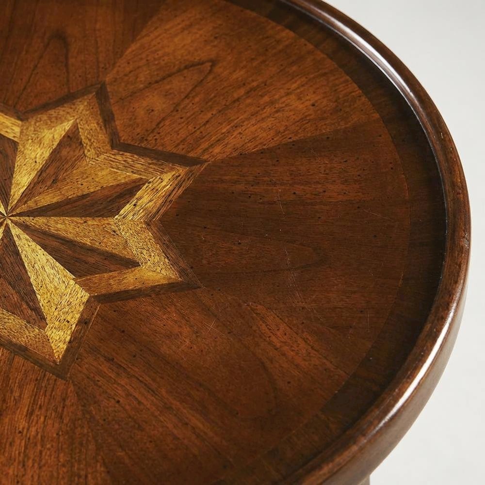 Round Accent Side Table, Traditional Distressed End Table, Cherry