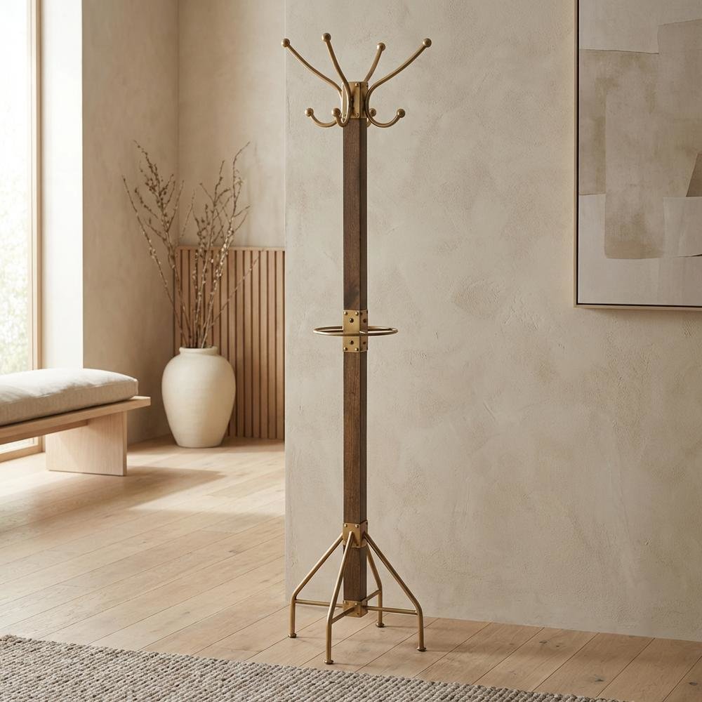 Freestanding Coat Rack with Hooks, Transitional Hall Tree for the Entryway
