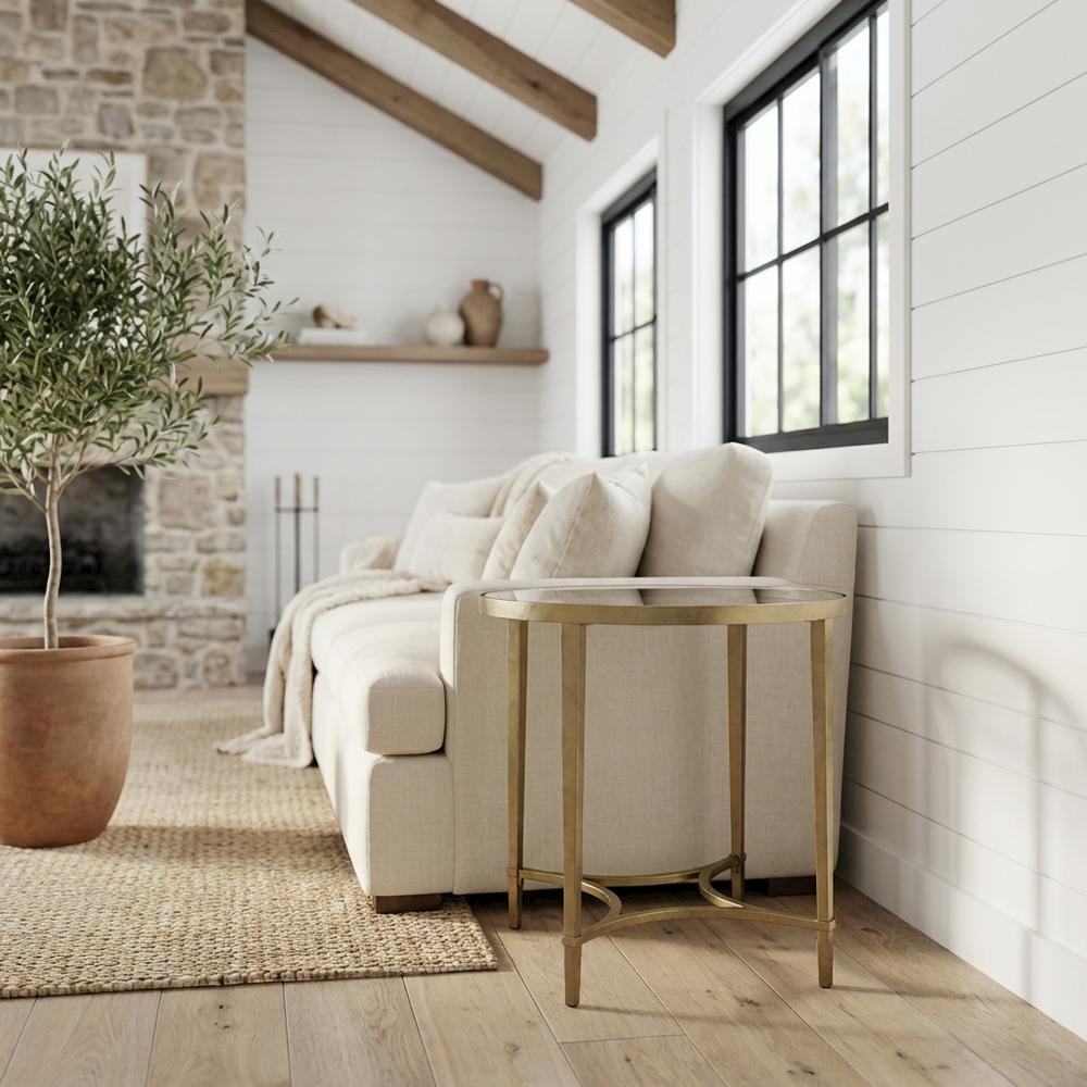 Oval Glass End Table, Modern Contemporary Accent Table for Living Room