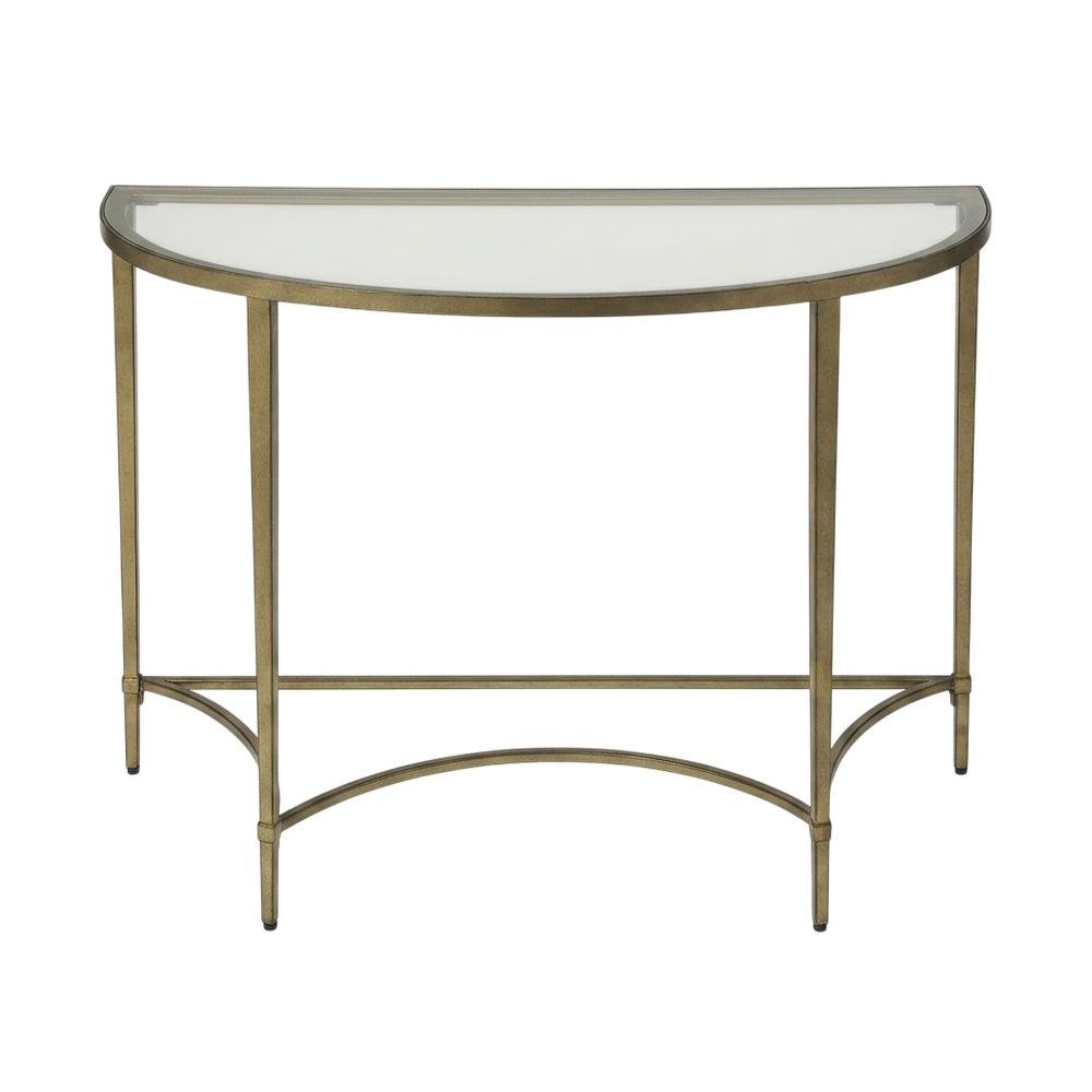 Demilune Console Table with Glass Top, Modern Contemporary Entryway Accent Table