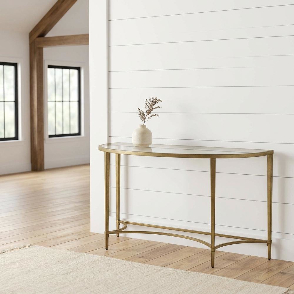 Demilune Console Table with Glass Top, Modern Contemporary Entryway Accent Table
