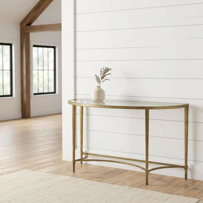 Demilune Console Table with Glass Top, Modern Contemporary Entryway Accent Table
