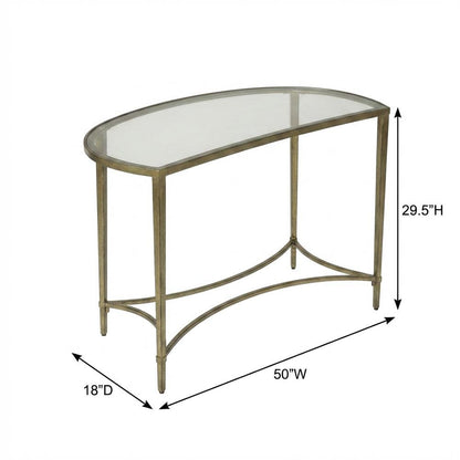 Demilune Console Table with Glass Top, Modern Contemporary Entryway Accent Table