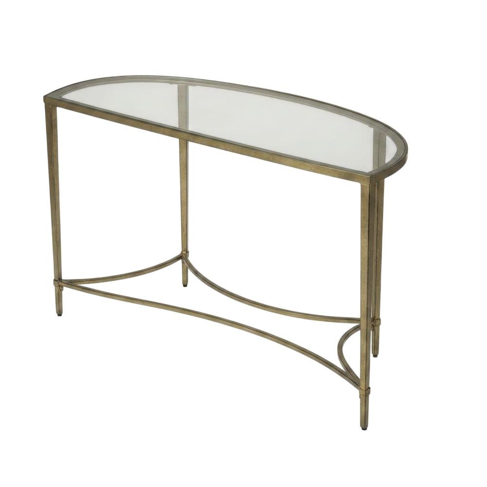 Demilune Console Table with Glass Top, Modern Contemporary Entryway Accent Table