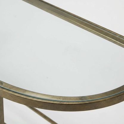 Demilune Console Table with Glass Top, Modern Contemporary Entryway Accent Table