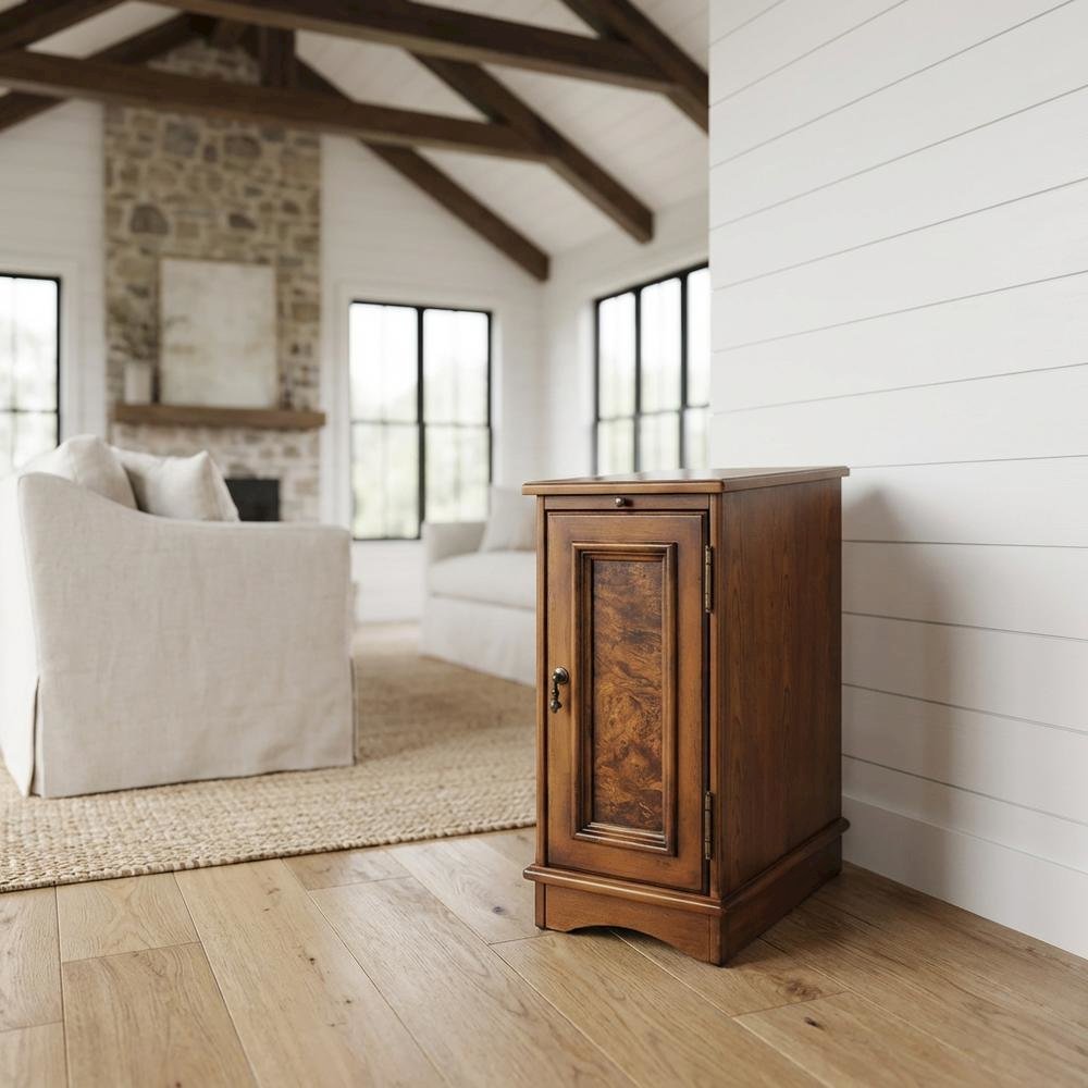 Traditional Chairside Chest, Distressed Accent Cabinet, Olive Ash