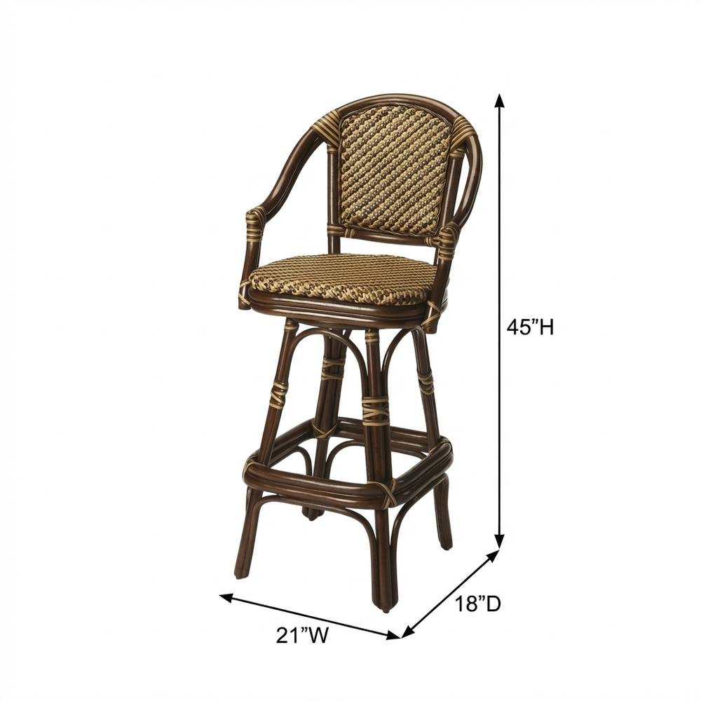 Rattan Bar Stool with Full Back, Transitional Counter Stool for Kitchen