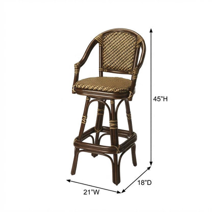 Rattan Bar Stool with Full Back, Transitional Counter Stool for Kitchen