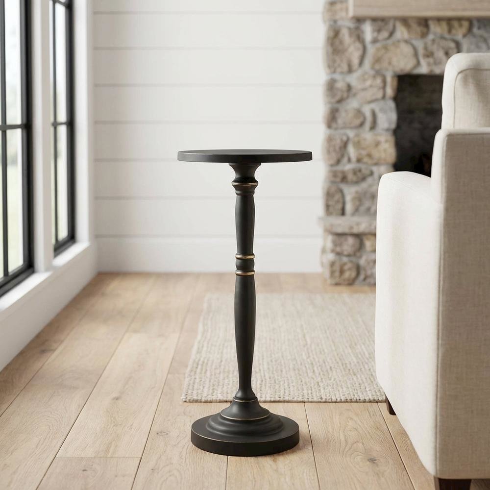 Round Metal End Table, Distressed Traditional Side Table for Living Room