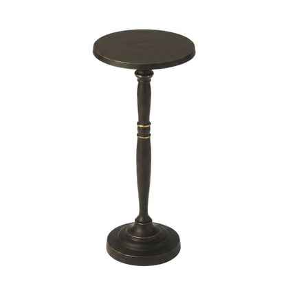 Round Metal End Table, Distressed Traditional Side Table for Living Room