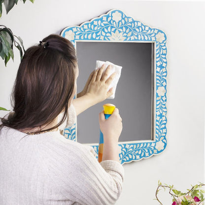 Vivienne Bone Inlay Wall Mirrored, Sky Blue