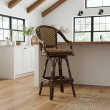 Rattan Bar Stool with Full Back, Transitional Counter Stool for Kitchen