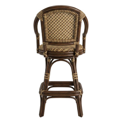 Rattan Bar Stool with Full Back, Transitional Counter Stool for Kitchen