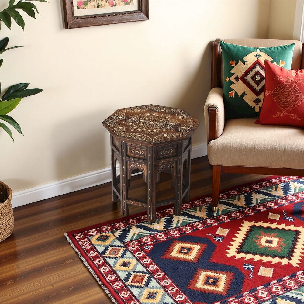 Vintage Side Table in Brown – Antique Side Table with Bone Inlay Design
