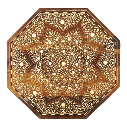 Vintage Side Table in Brown – Antique Side Table with Bone Inlay Design