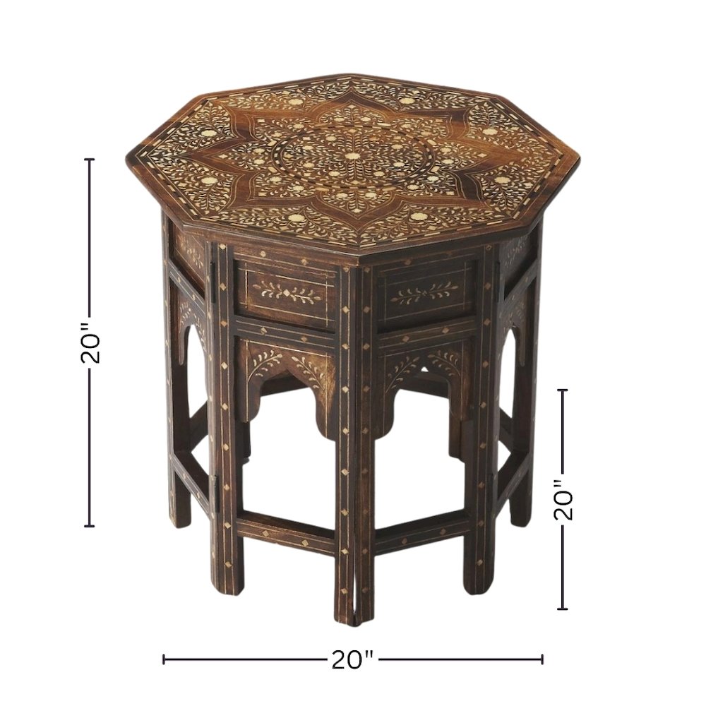 Vintage Side Table in Brown – Antique Side Table with Bone Inlay Design
