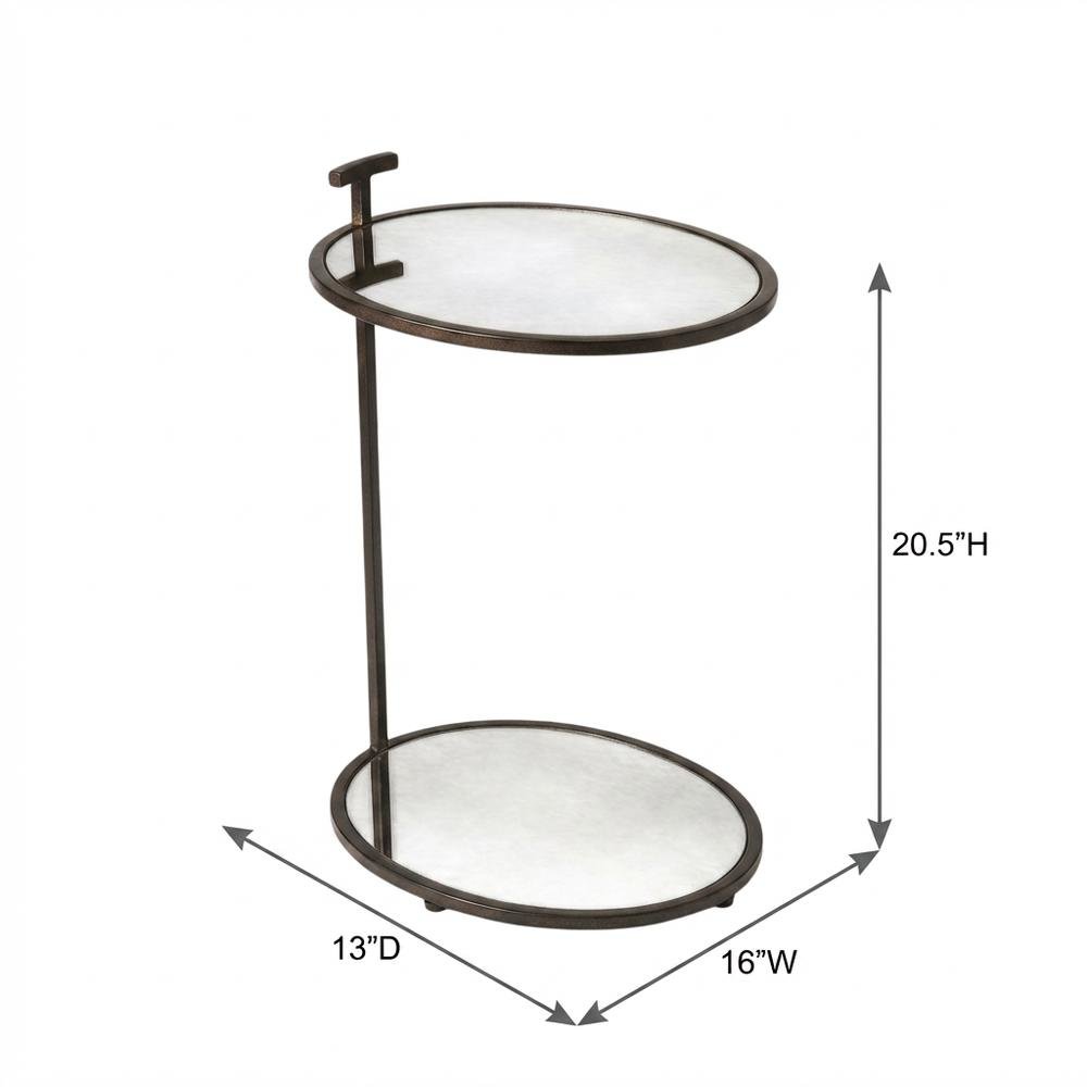 Oval Mirror Top Metal Side Table, Modern Accent End Table for Living Room