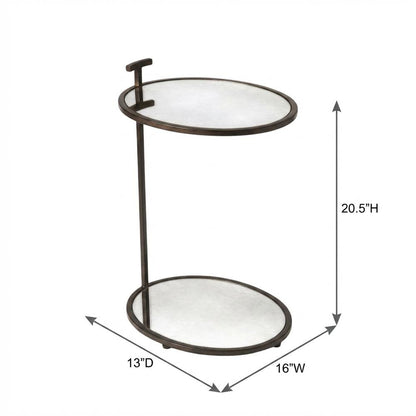 Oval Mirror Top Metal Side Table, Modern Accent End Table for Living Room