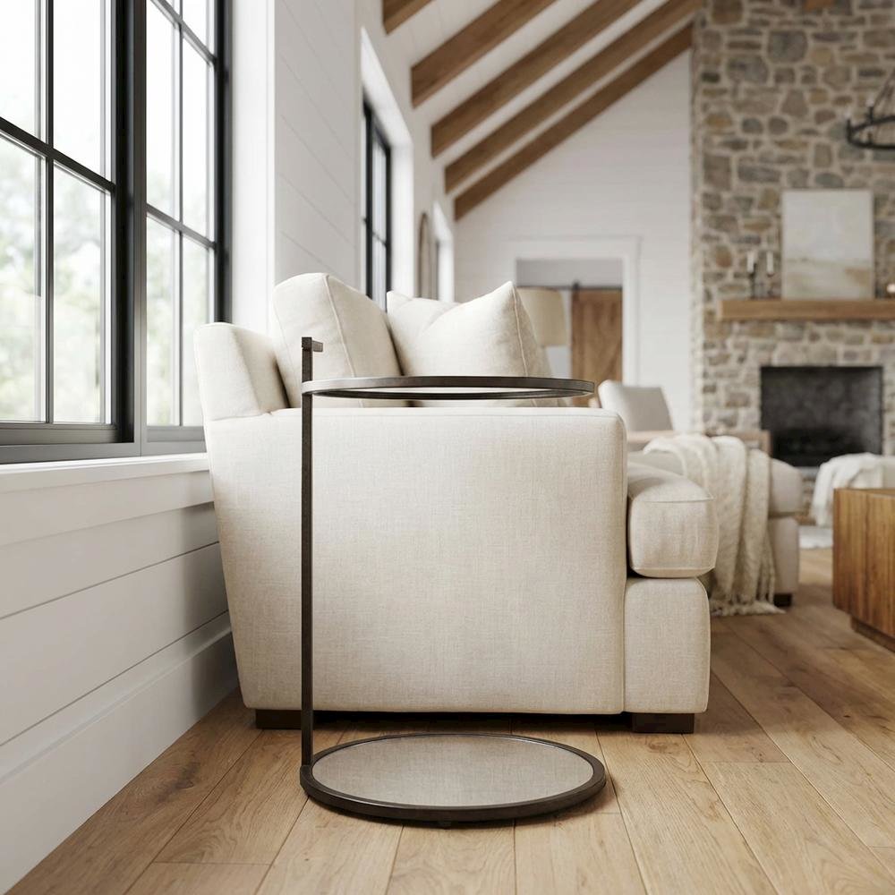 Oval Mirror Top Metal Side Table, Modern Accent End Table for Living Room