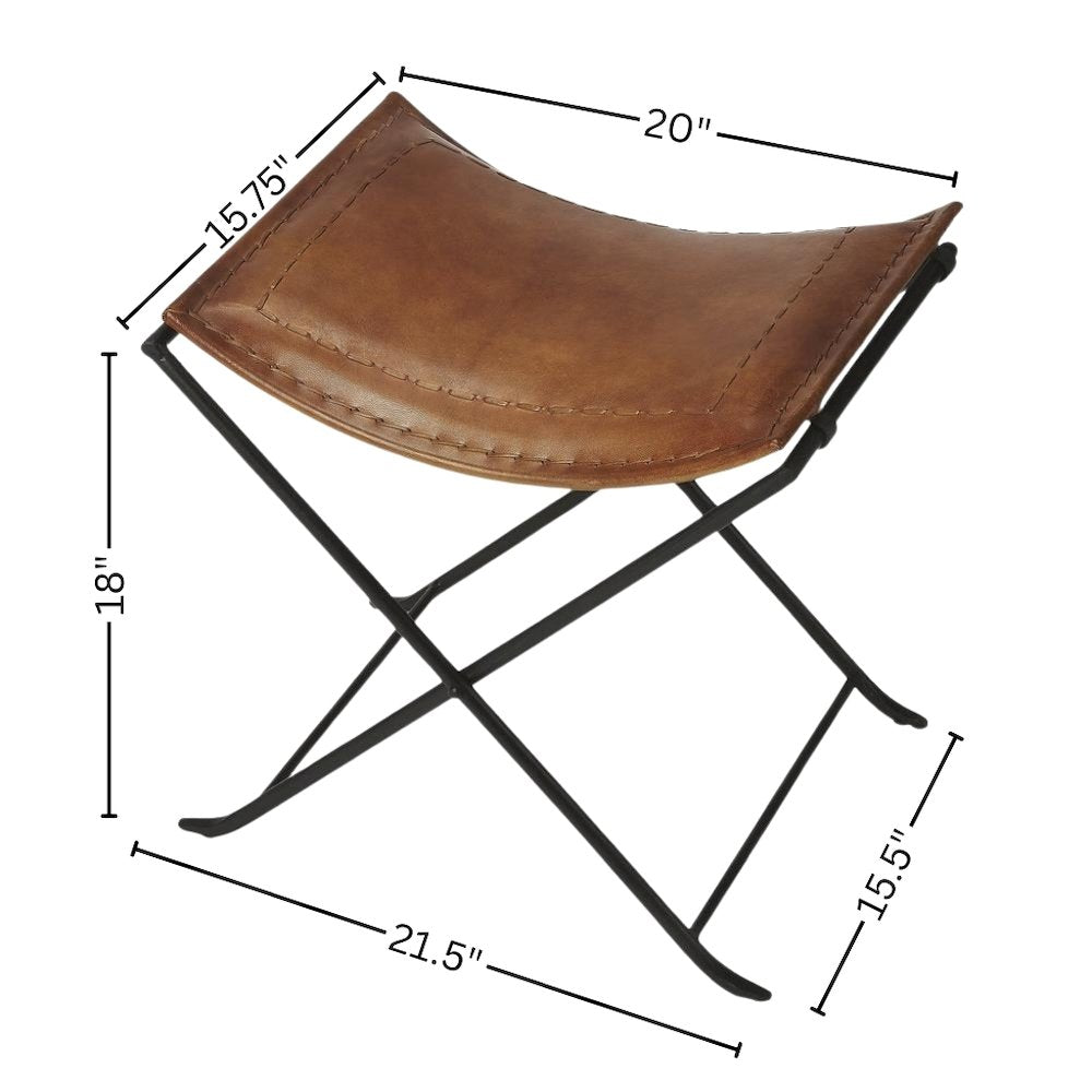 Brown Leather Vanity Stool – Small Sitting Stool for Bedroom or Entryway