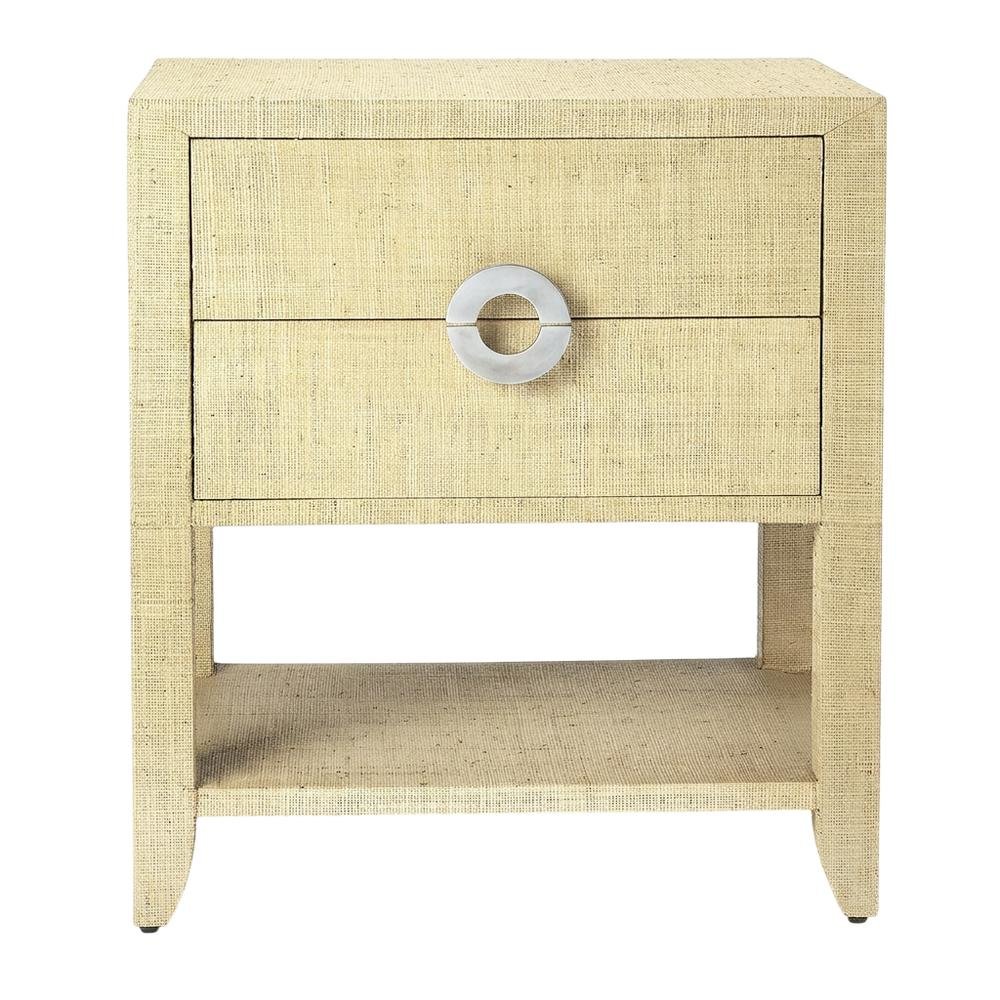 Raffia Nightstand with 2 Drawers, Coastal Bedside End Table for Bedroom, Cream