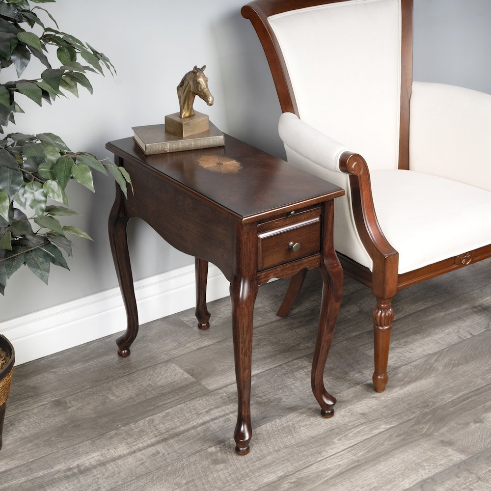 Croydon One Drawer with Pullout Side Table, Dark Brown