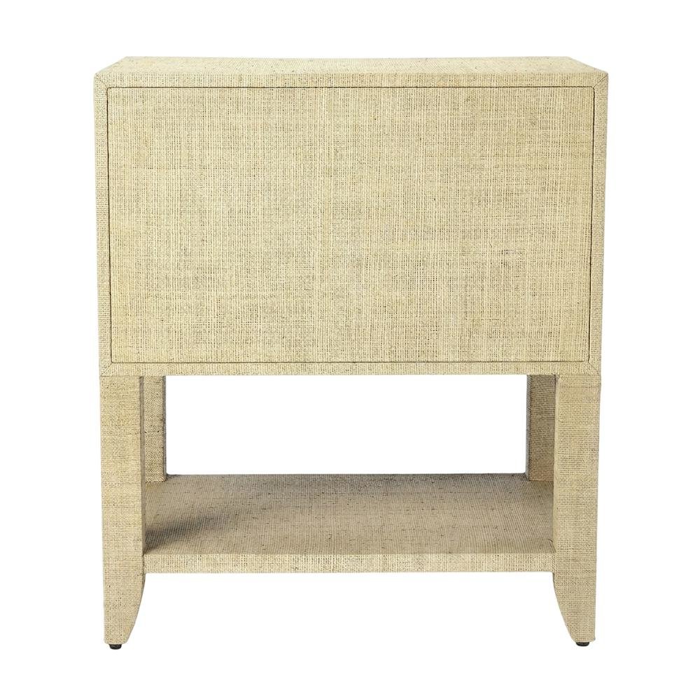 Raffia Nightstand with 2 Drawers, Coastal Bedside End Table for Bedroom, Cream