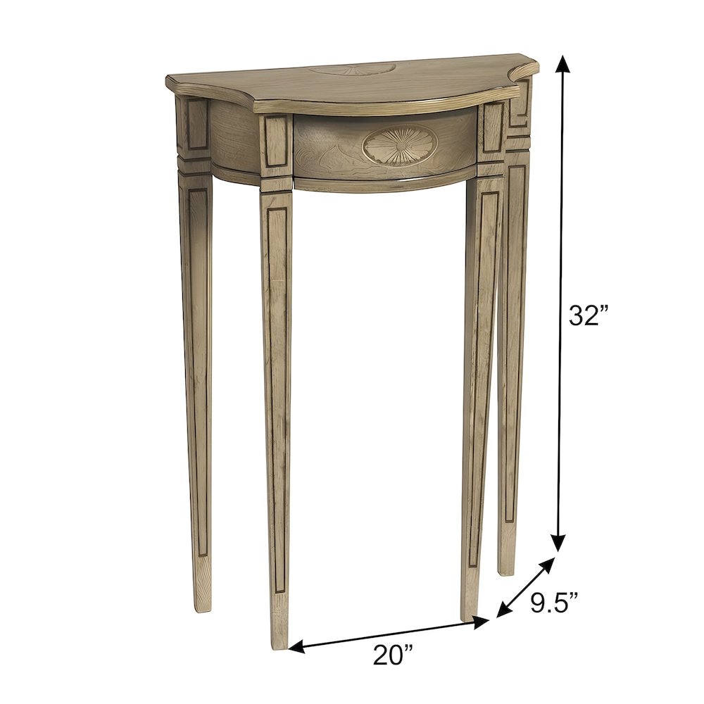 Solid Wood Demilune Console Table with Distressed Finish and Mortise Joinery