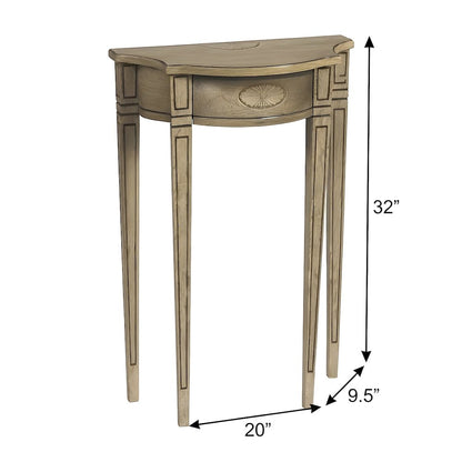 Solid Wood Demilune Console Table with Distressed Finish and Mortise Joinery