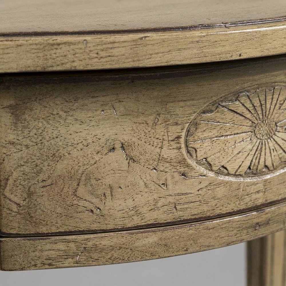 Solid Wood Demilune Console Table with Distressed Finish and Mortise Joinery