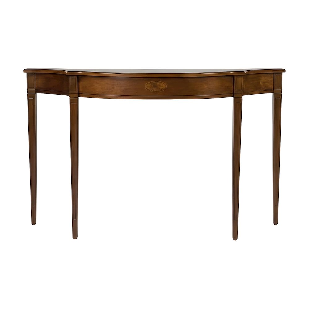 Rubberwood Demilune Console Table with Distressed Finish for Entryway