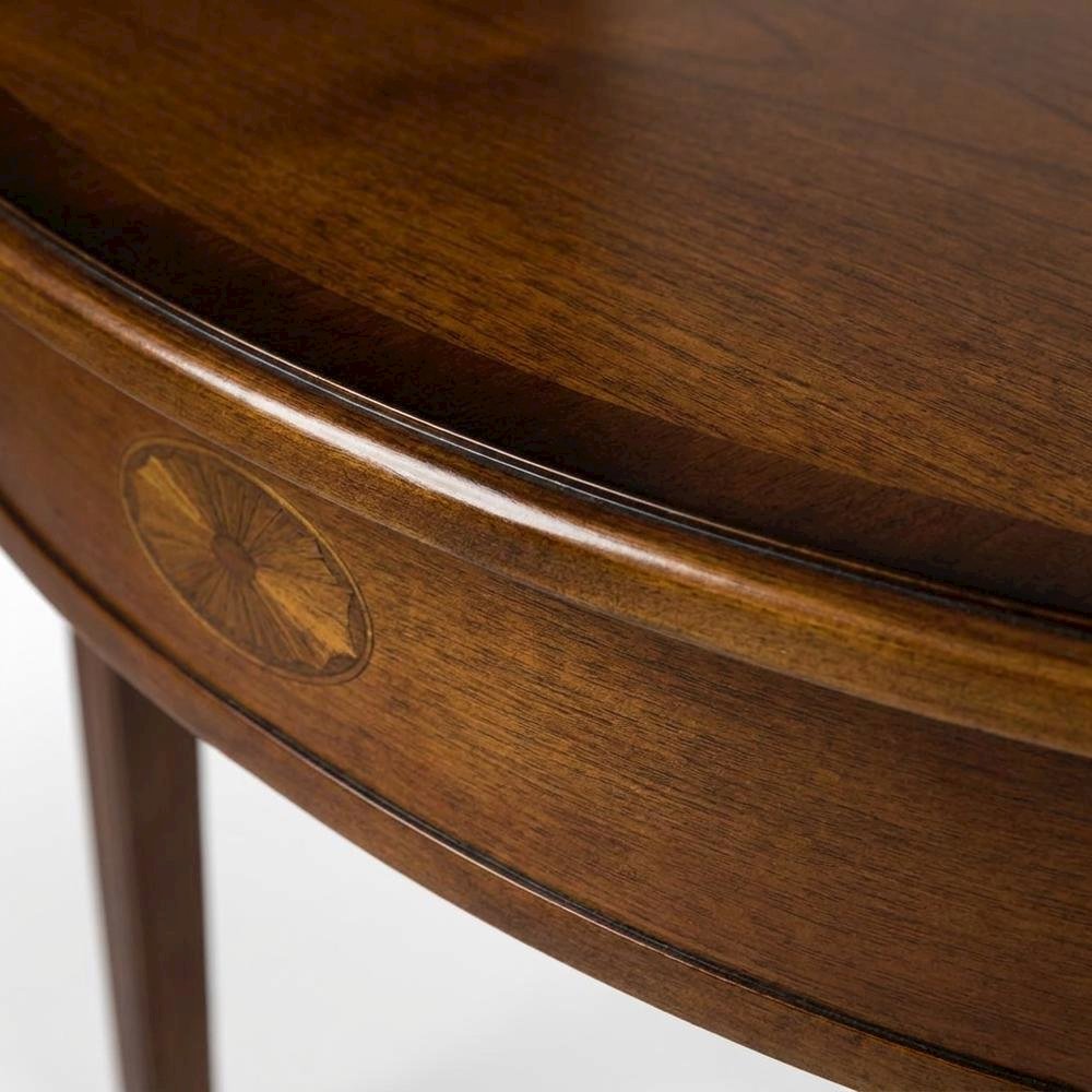 Rubberwood Demilune Console Table with Distressed Finish for Entryway
