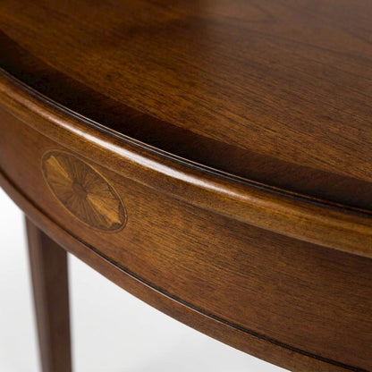 Rubberwood Demilune Console Table with Distressed Finish for Entryway