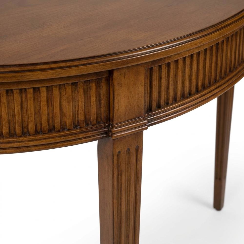 Rubberwood Demilune Console Table with Distressed Finish for Entryway