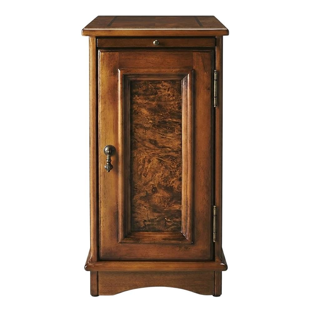 Traditional Chairside Chest, Distressed Accent Cabinet, Olive Ash