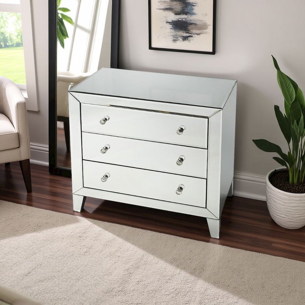 Silver Mirrored Dresser – Mirror Dresser for Bedroom with 3 Drawers