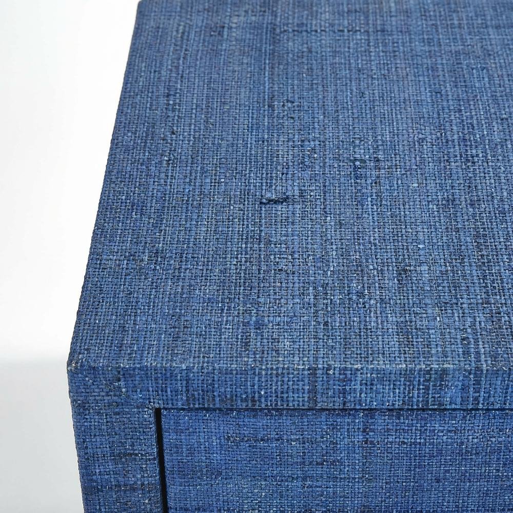 Raffia Nightstand with 2 Drawers, Coastal Bedside End Table for Bedroom, Blue