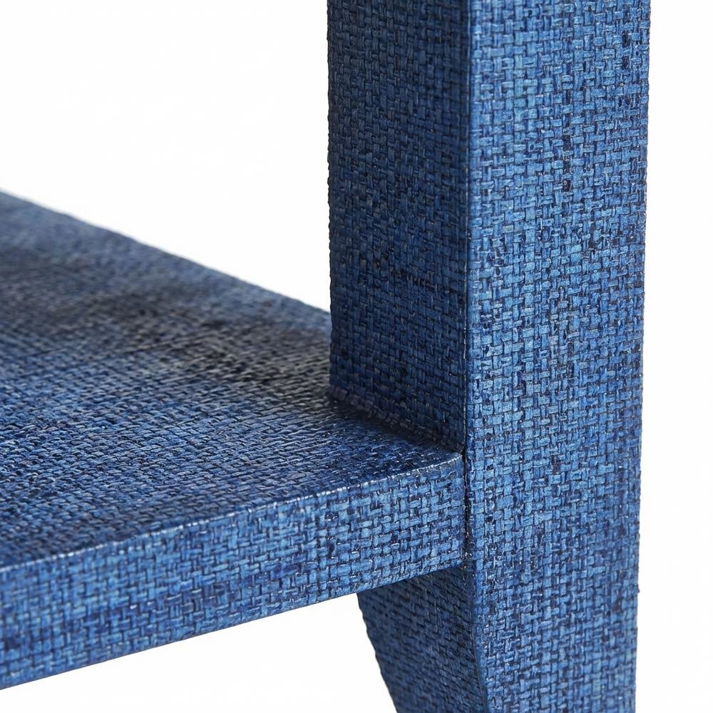 Raffia Nightstand with 2 Drawers, Coastal Bedside End Table for Bedroom, Blue