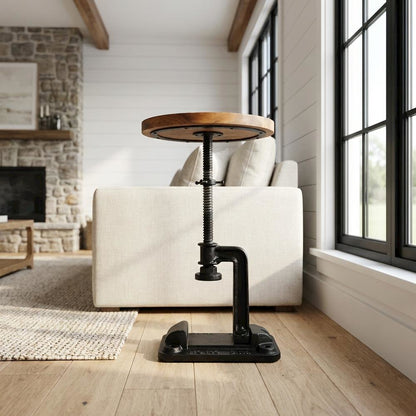 Industrial Adjustable Round Side Table, End Table for Living Room Bedroom