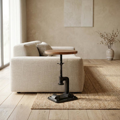 Industrial Adjustable Round Side Table, End Table for Living Room Bedroom