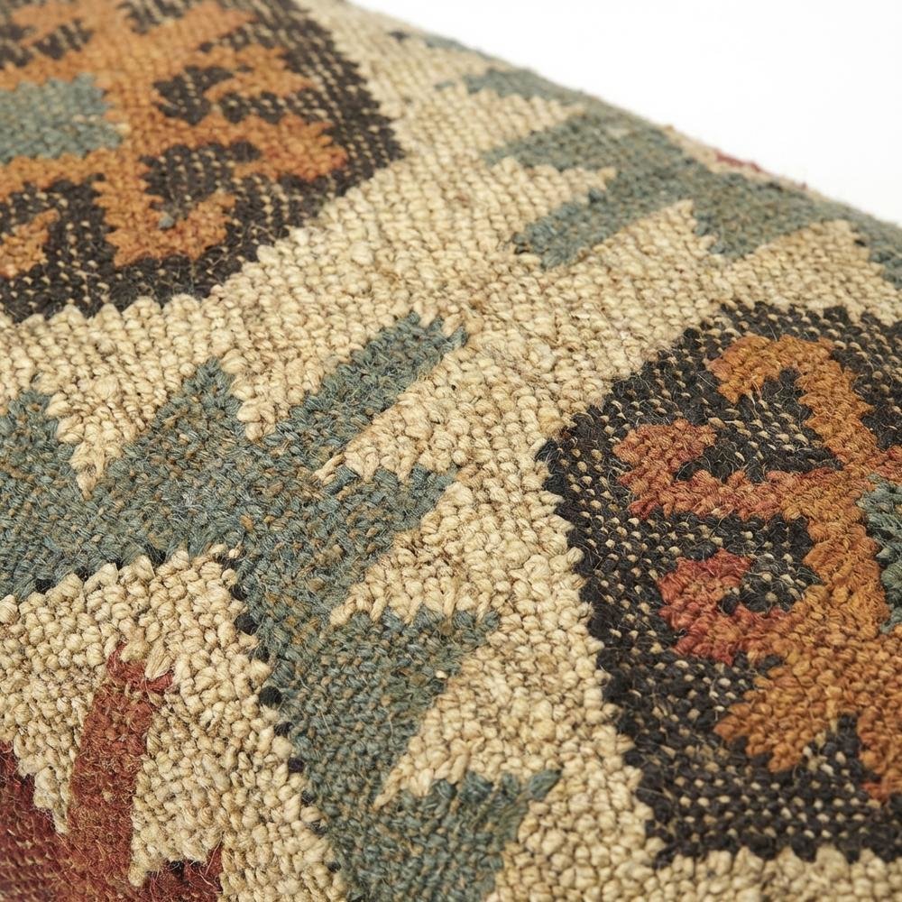 Rustic Jute Wrapped Accent Stool, Distressed Wood Footstool for Bedroom