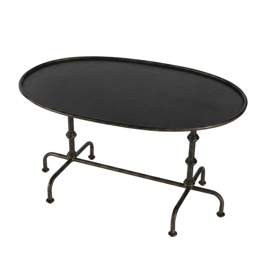 Oval Industrial Coffee Table, Distressed Metal Cocktail Table for Living Room