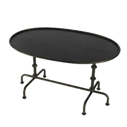 Oval Industrial Coffee Table, Distressed Metal Cocktail Table for Living Room