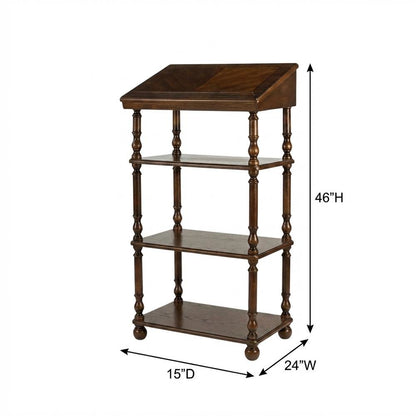 Traditional Library Stand with Storage, Wood Writing Desk, Vintage Oak