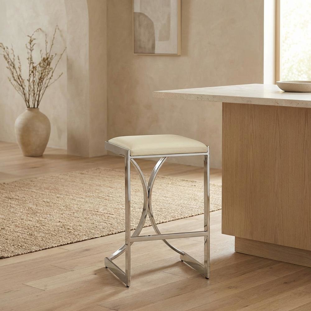 Pedestal Counter Stool with Footrest, Modern Contemporary Dining Room Chair