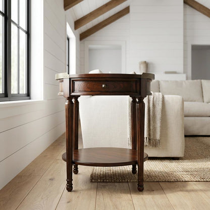 Round Side Table with Drawer, Transitional Accent End Table, Cherry