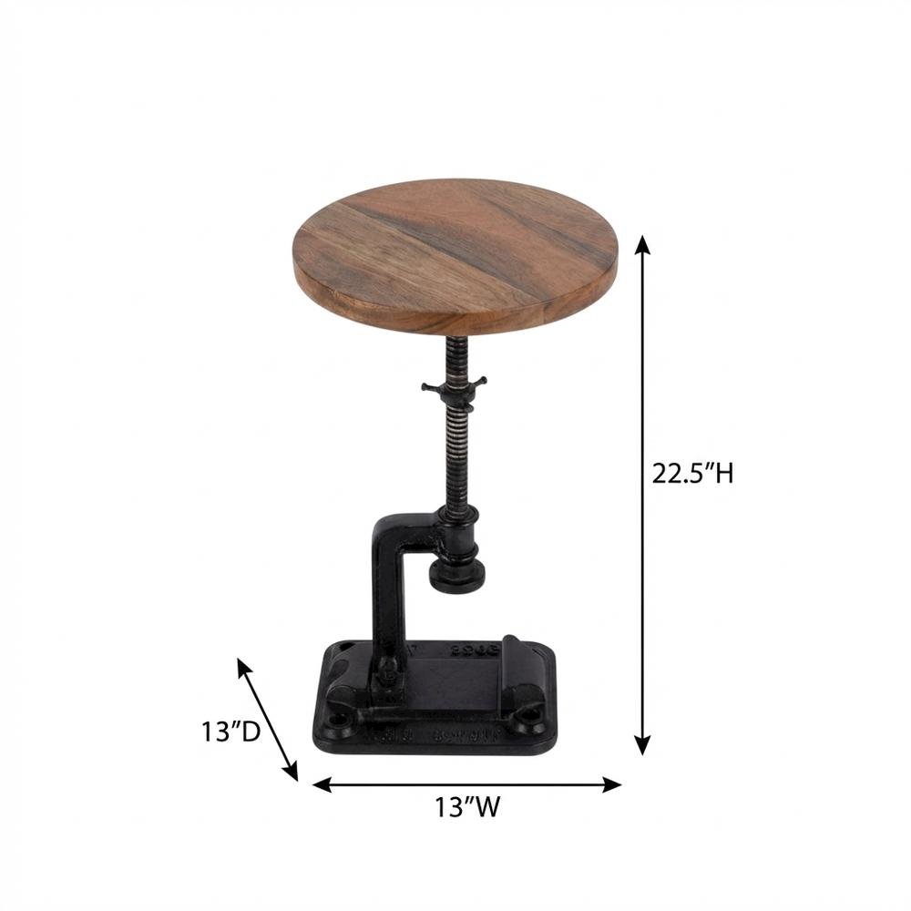 Industrial Adjustable Round Side Table, End Table for Living Room Bedroom
