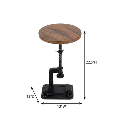 Industrial Adjustable Round Side Table, End Table for Living Room Bedroom