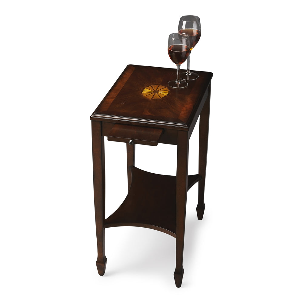 Dark Brown Narrow End Table with Drawers for Living Room