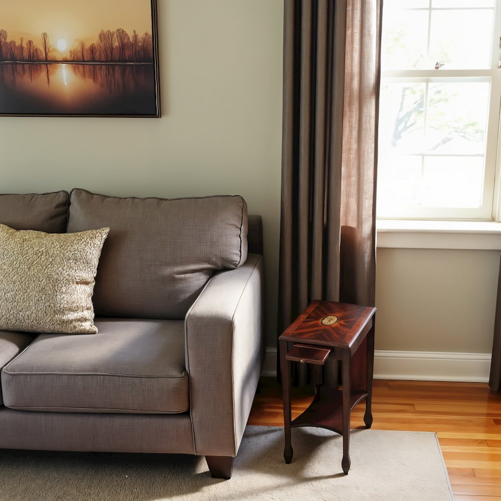 Dark Brown Narrow End Table with Drawers for Living Room